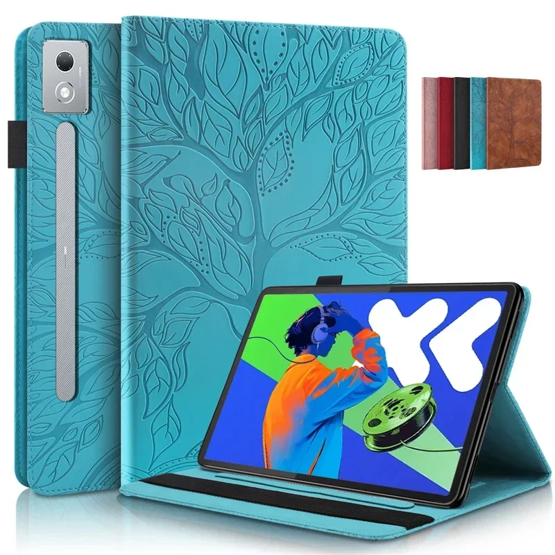 

For Xiaoxin Pad Pro 2025 TB375FC 12.7" Tablet Case Tree Embossed Wallet Cover For Lenovo Idea Tab Pro (TB373FU) TPU Back Coque