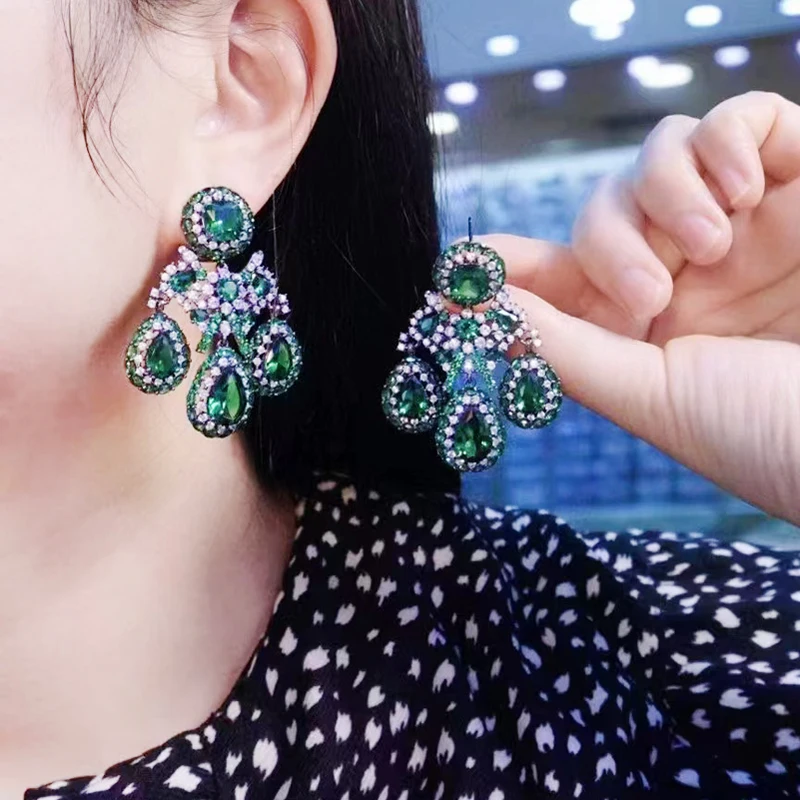 Luxury Jewelry Leaf Earrings For Women Fine Vintage Style 925Sterling Silver With Cubic Zircon Different Colors Elegant Female