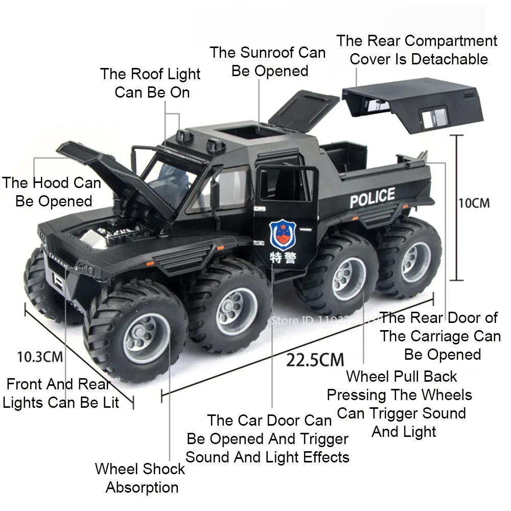 1:24 スケール Avtoros シャーマンパトカーモデルおもちゃ合金ダイキャストオフロード車サウンドライトドアオープンプルバック子供のためのギフト