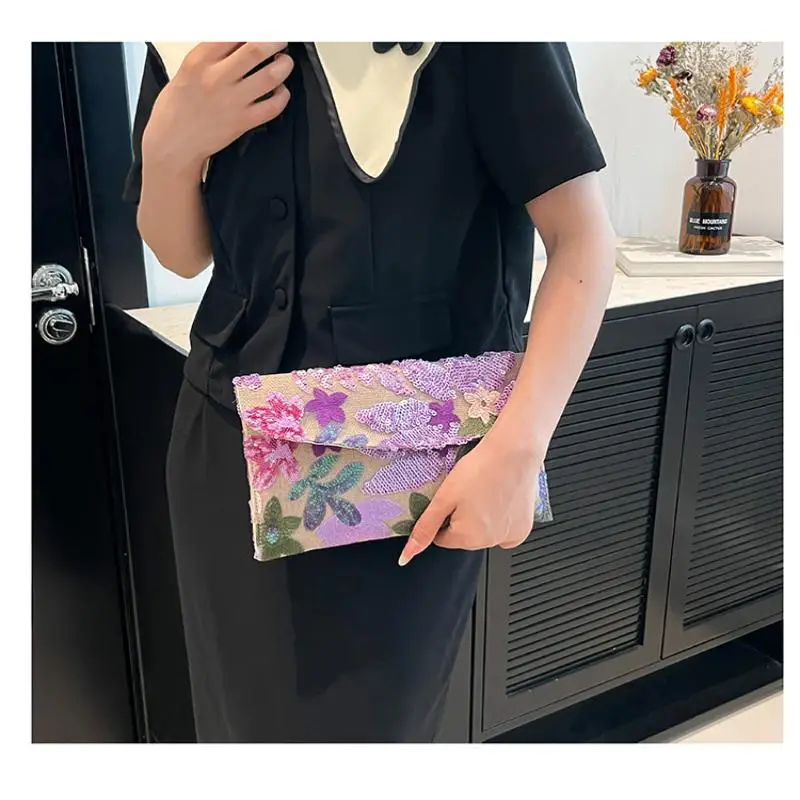 1 Stück Glitzernde Elegante Party-Handtaschen Stilvolle Pailletten-Abendclutches Perlenbesetzte Exquisite Blumenstickerei-Taschen für den Abend – Detail 19