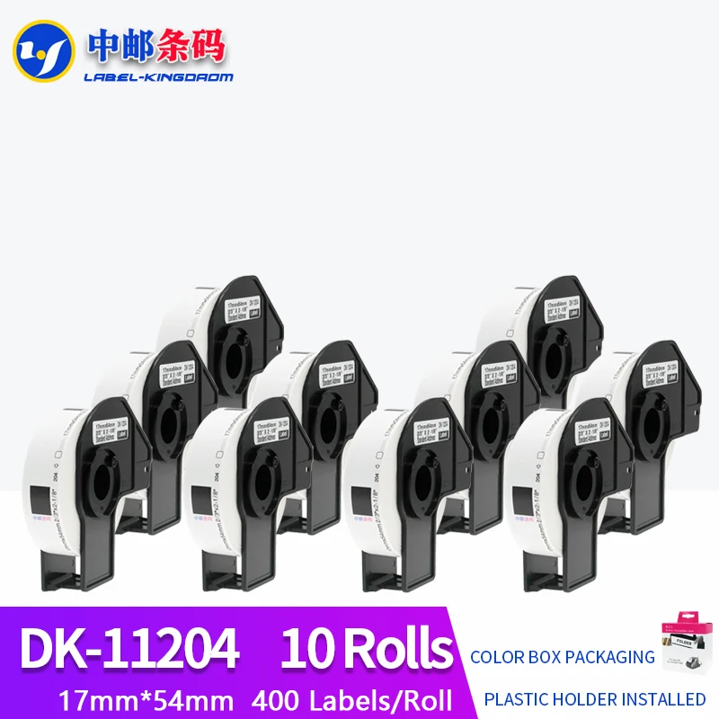 10 Rolls Compatible DK-11204 Label 17mm*54mm 400Pcs for Brother QL-700/800/1060/1100 Thermal Printer All Include Plastic Holder