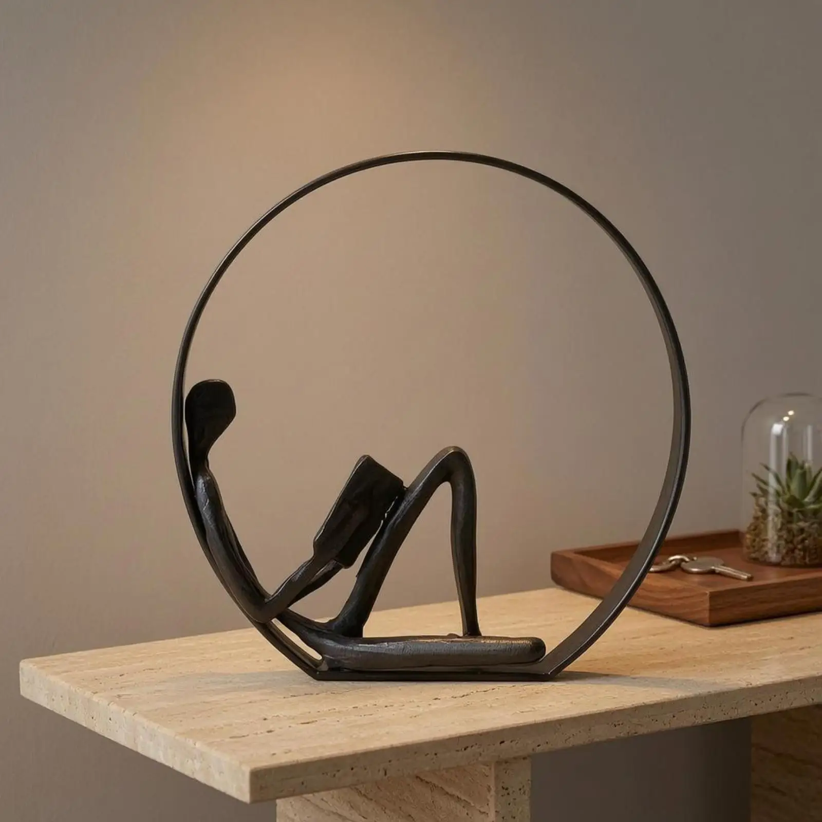 Reading Figure Sculpture Matte Finish Metal Desk Ornament Stable Base