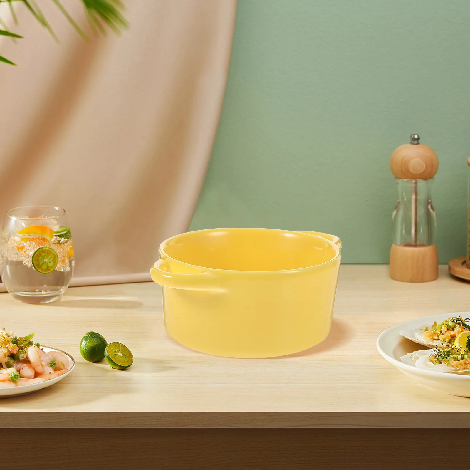 

Ceramic Pudding Bowls Double Handle Safe Convenient Integral Molding Smooth Surface Kitchen Ceramic Bowls Kitchen Supplies