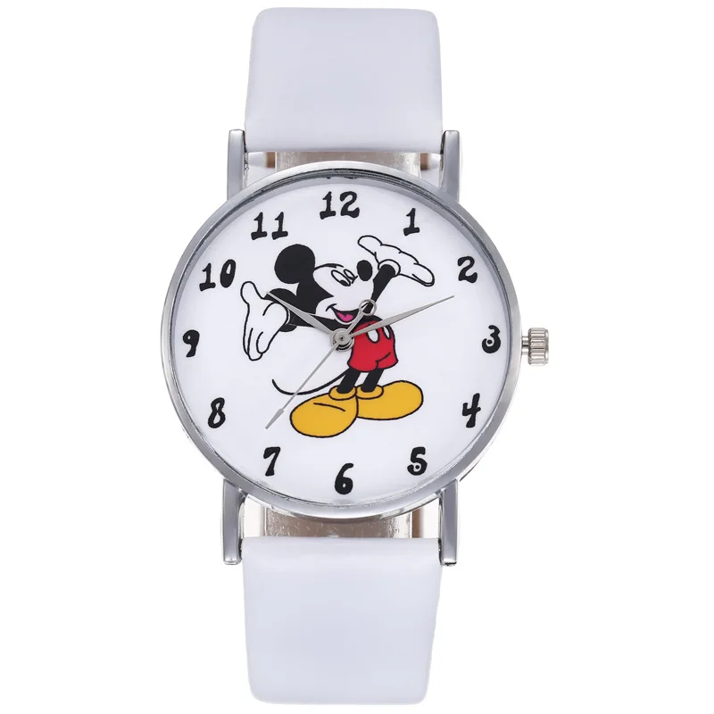 High Quality cartoon Disney Mickey Boys and girls kids Leather Quartz wrist watch+Bracelet Couple students Watch Bracelet gifts