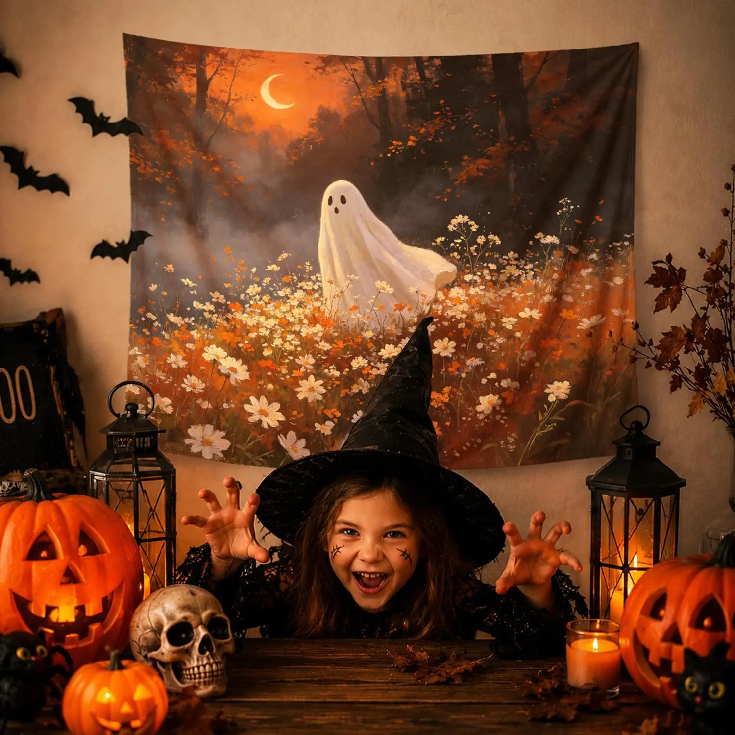 Halloween Ghost Tapestry Wall Hanging Autumn Fall Pumpkin Scary Decor Backdrop Spooky Party Room Decoration