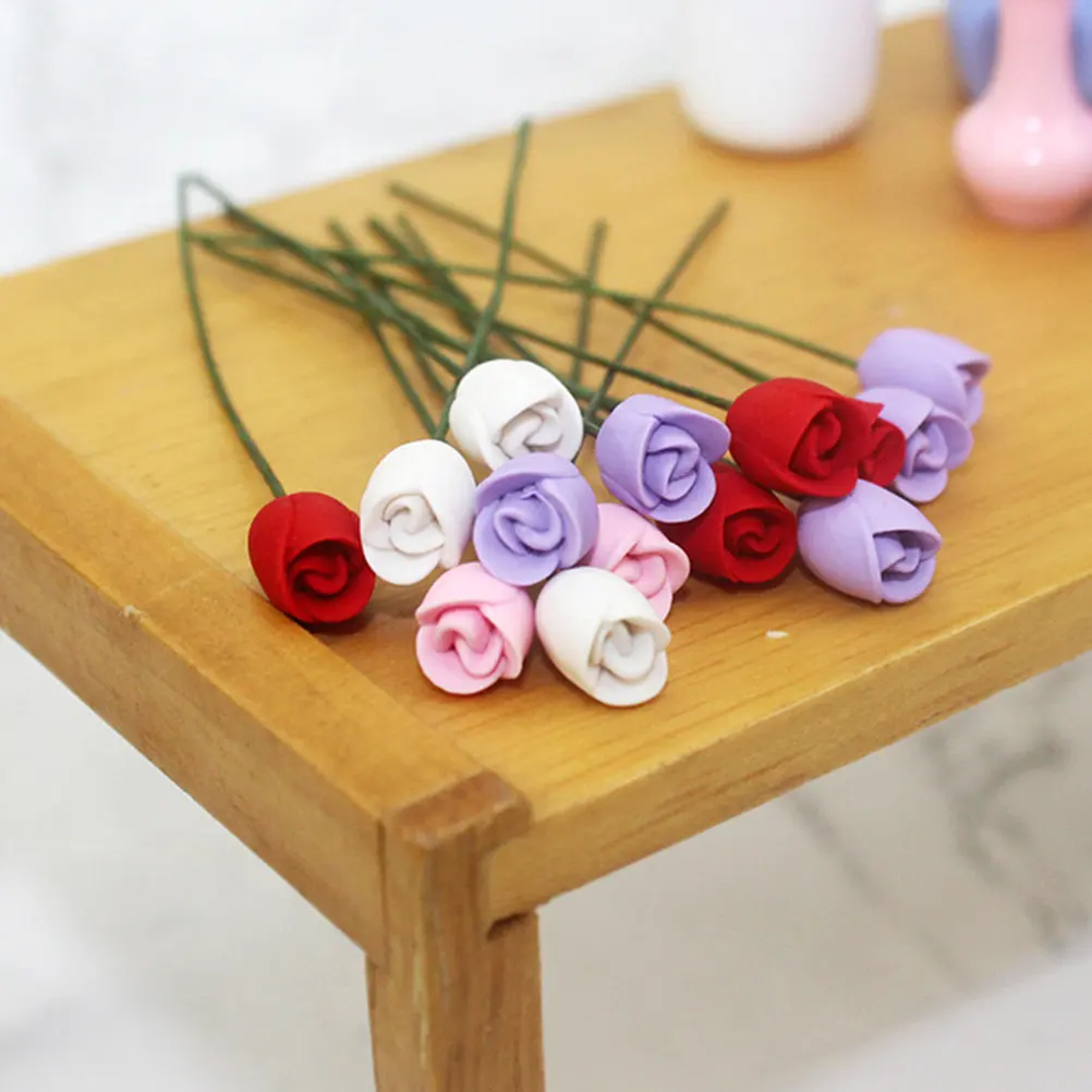 

12Pcs Realistic Mini Tulip Flowers Artificial Clay Blooms for Mini Garden Decor Table Landscape Design Small Flower Ornament