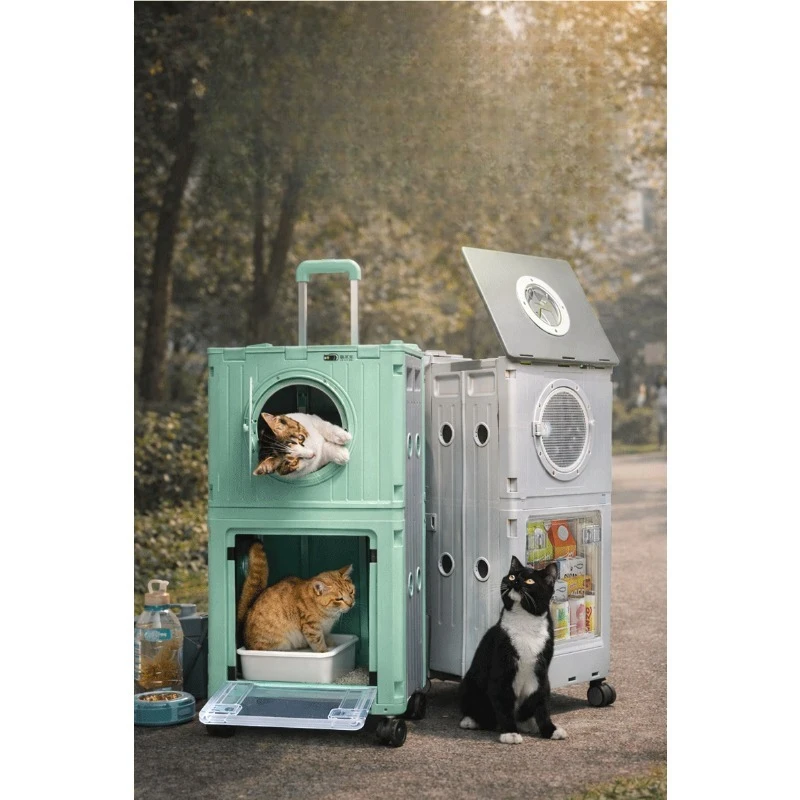 Double-layer large-capacity non-collapse cat bag, dog, cat pet trolley case, folding cart