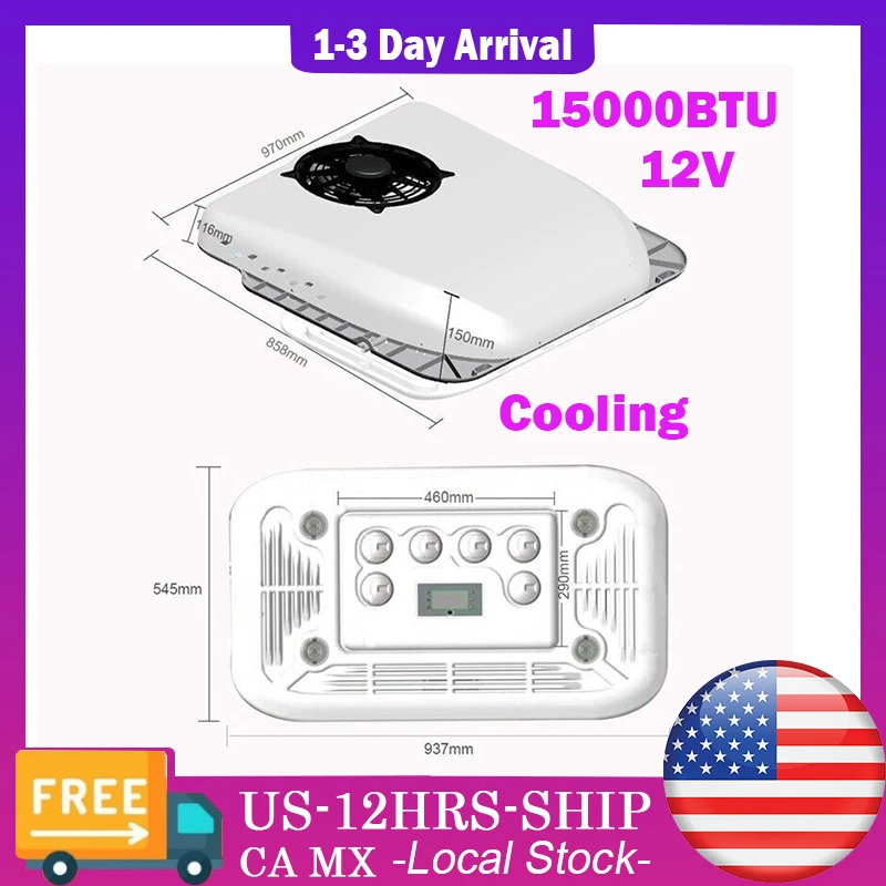 Treeligo 12V Electric Cooling RV Big Air Conditioner 15000BTU Automotive Rooftop Air AC Uint For Camper Van Caravan Motorhome