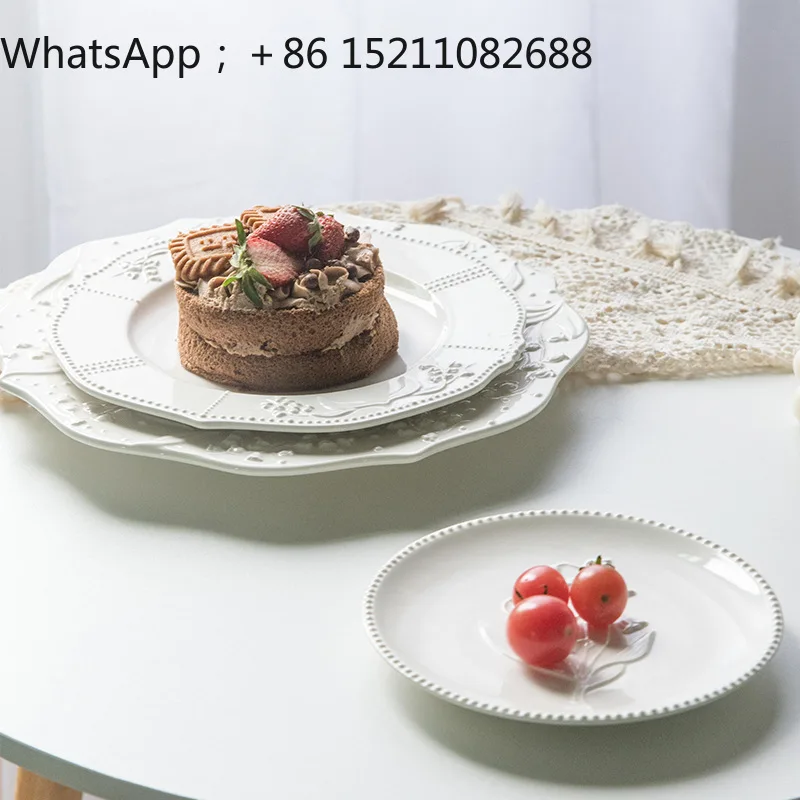 LLY Embossed Lily of the Valley Series Ceramic Western Food Pasta Plate Pastry Dessert Plate Household Vegetable Plate