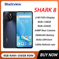 Blackview SHARK 8 Smartphone Helio G99 Octa 8GB+256GB 6.78Inch 2.4K Display Android 13 Mobile 64MP 5000mAh 33W Fast Charging NFC