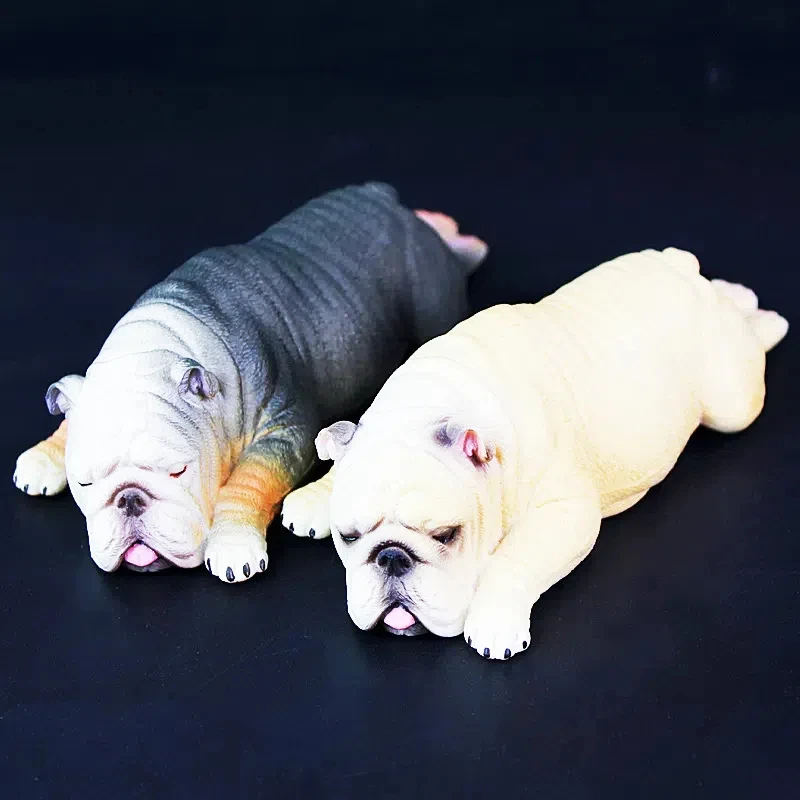 Solid simulation animal model, sleepy bulldog, pet dog, figurine, toy, street stall, night market decoration