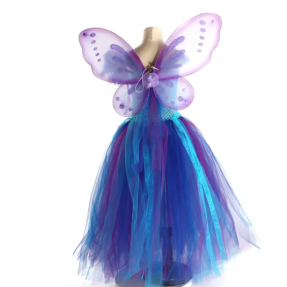 Disfraz de princesa de hadas para niñas, vestidos de Navidad para niños, vestido de tutú de fantasía, alas, fiesta de cumpleaños para niños, vestido de baile de Cosplay de Halloween