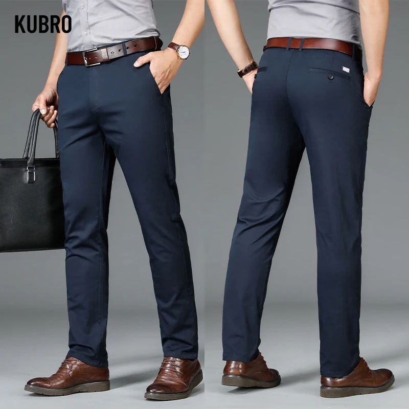 

KUBRO High Quality Cotton Soft Summer Thin Fashion Gentleman Straight Trousers Office Men's Elegant Loose Business Casual Pants