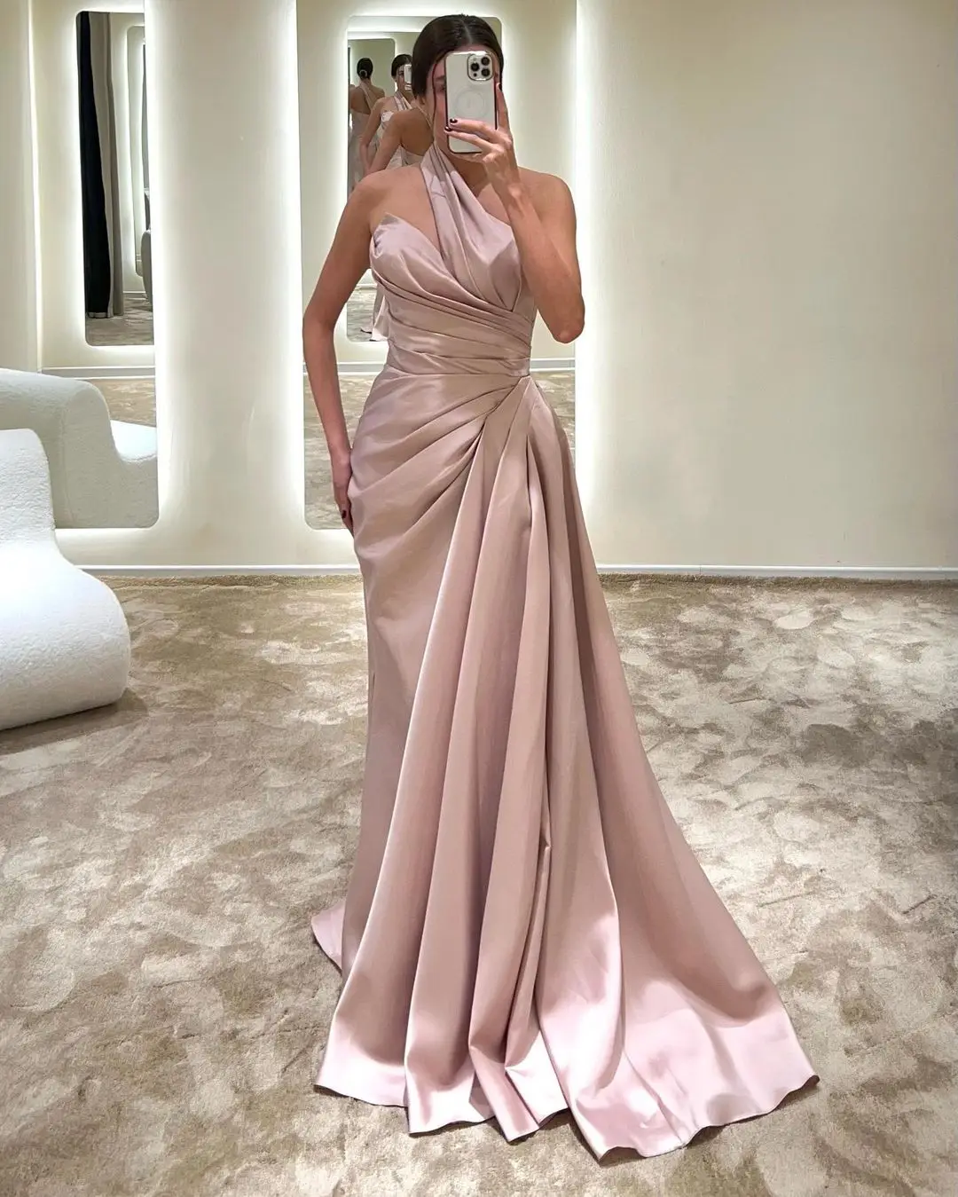 

Customized Exquisite Satin Straight One Shoulder Evening Dresses Sleeveless Panel Train Special Occasion Gowns Gracefu