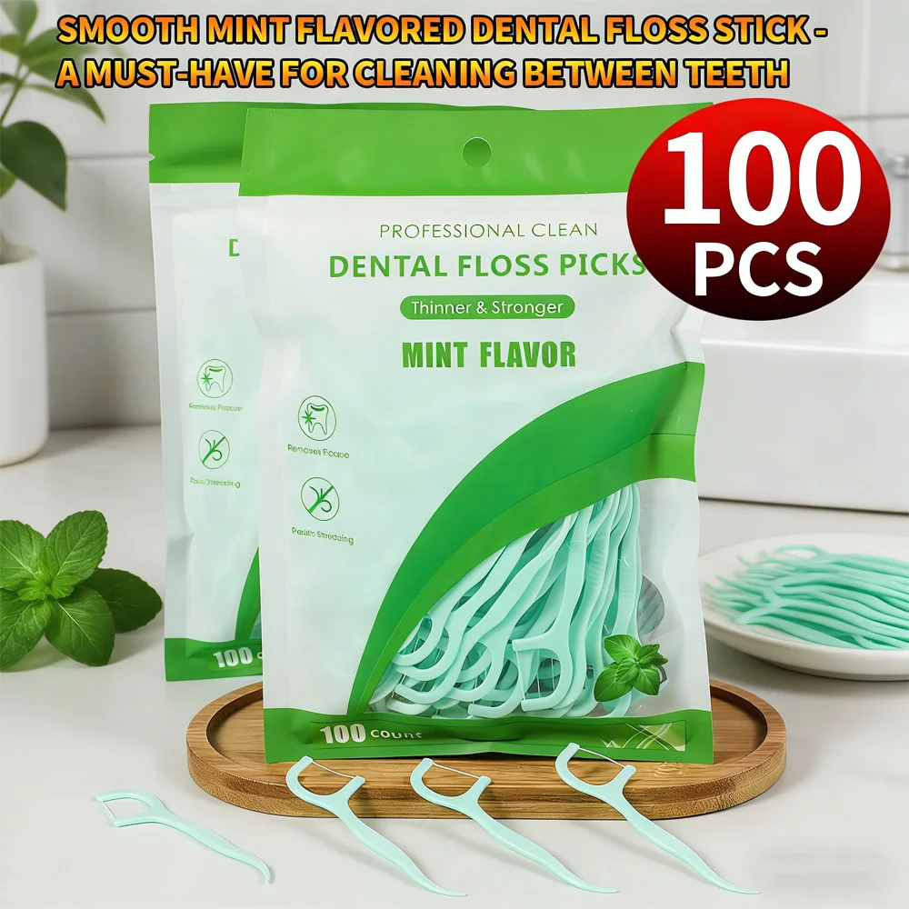 100 palitos de hilo dental con sabor a menta – Limpiadores interdentales suaves para el cuidado bucal diario