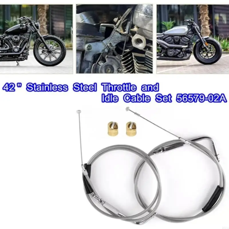 R6FA Motorcycle 42'' Throttle and Idle Cable Set for Davidson FXST FLST FLT XL 1996-UP 56579-02A Stainless Steel Idle Cable