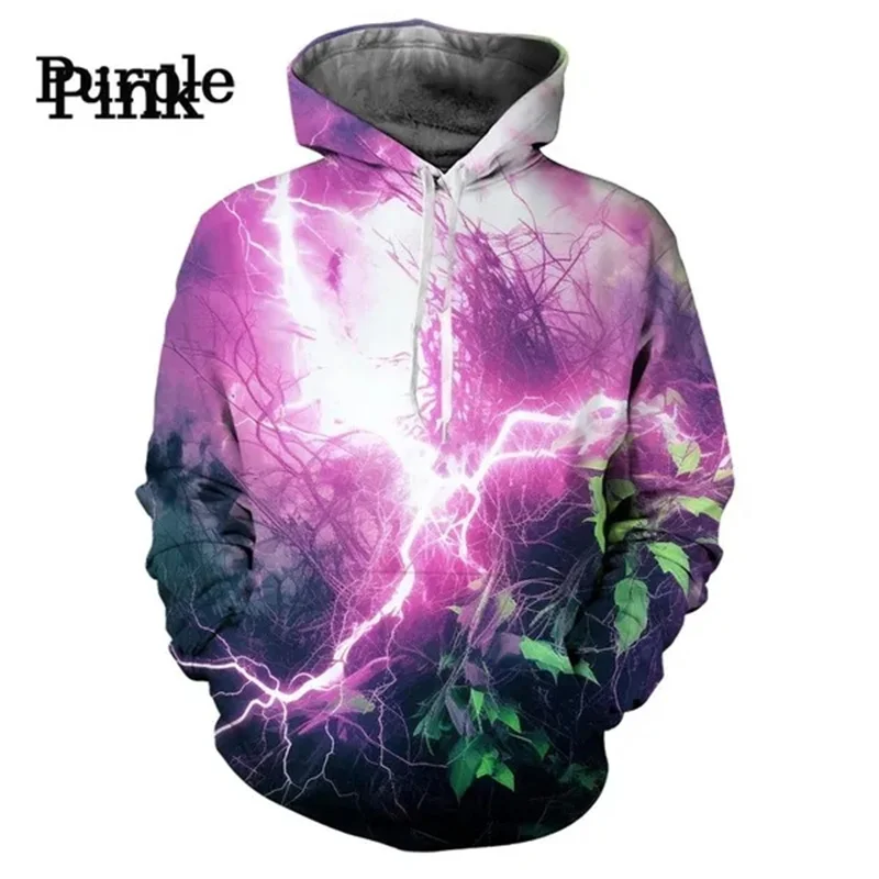 Sudaderas con capucha con patrón de relámpago para hombre, jersey de manga larga con estampado 3D, ropa de calle informal, a la moda, primavera y otoño