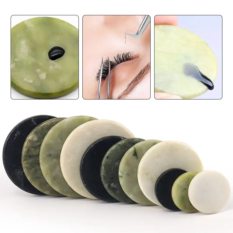 1 قطعة لاش الغراء البليت رمش تمديد الوردي الأخضر اليشم حجر قابلة لإعادة الاستخدام الرموش الصناعية لاصق البليت وسادة حامل ماكياج أداة