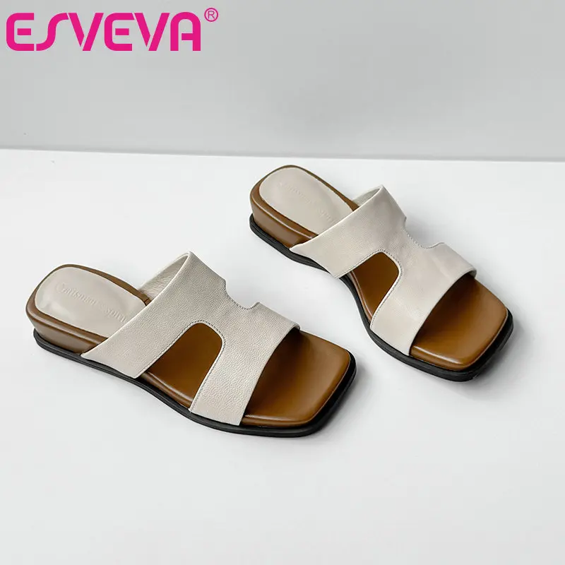 

ESVEVA 2025 genuine leather sheepskin inner height one line slippers for women, sizes: 34-39