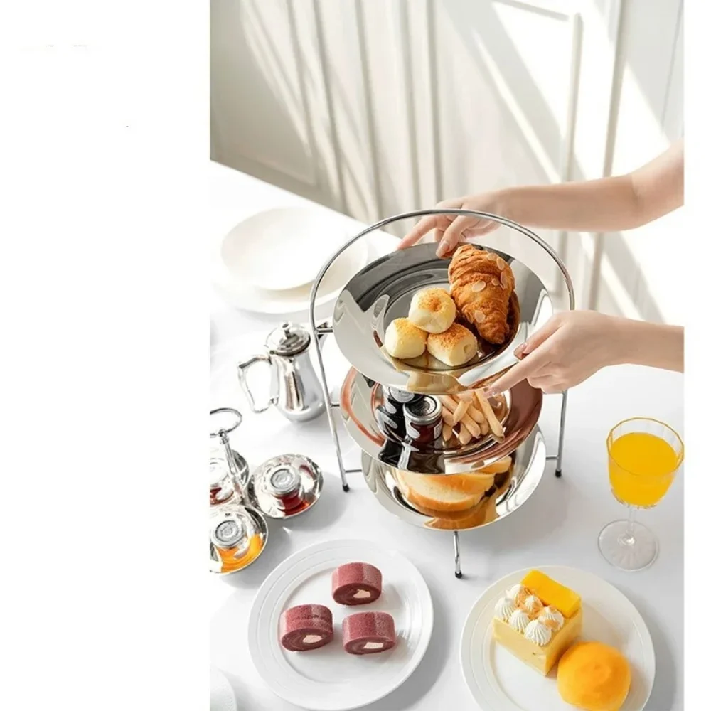 European-style Stainless Steel Three-layer Cake Stand for Creative Afternoon Tea Tray, Dessert Display Stand, Fruit Plate view 6