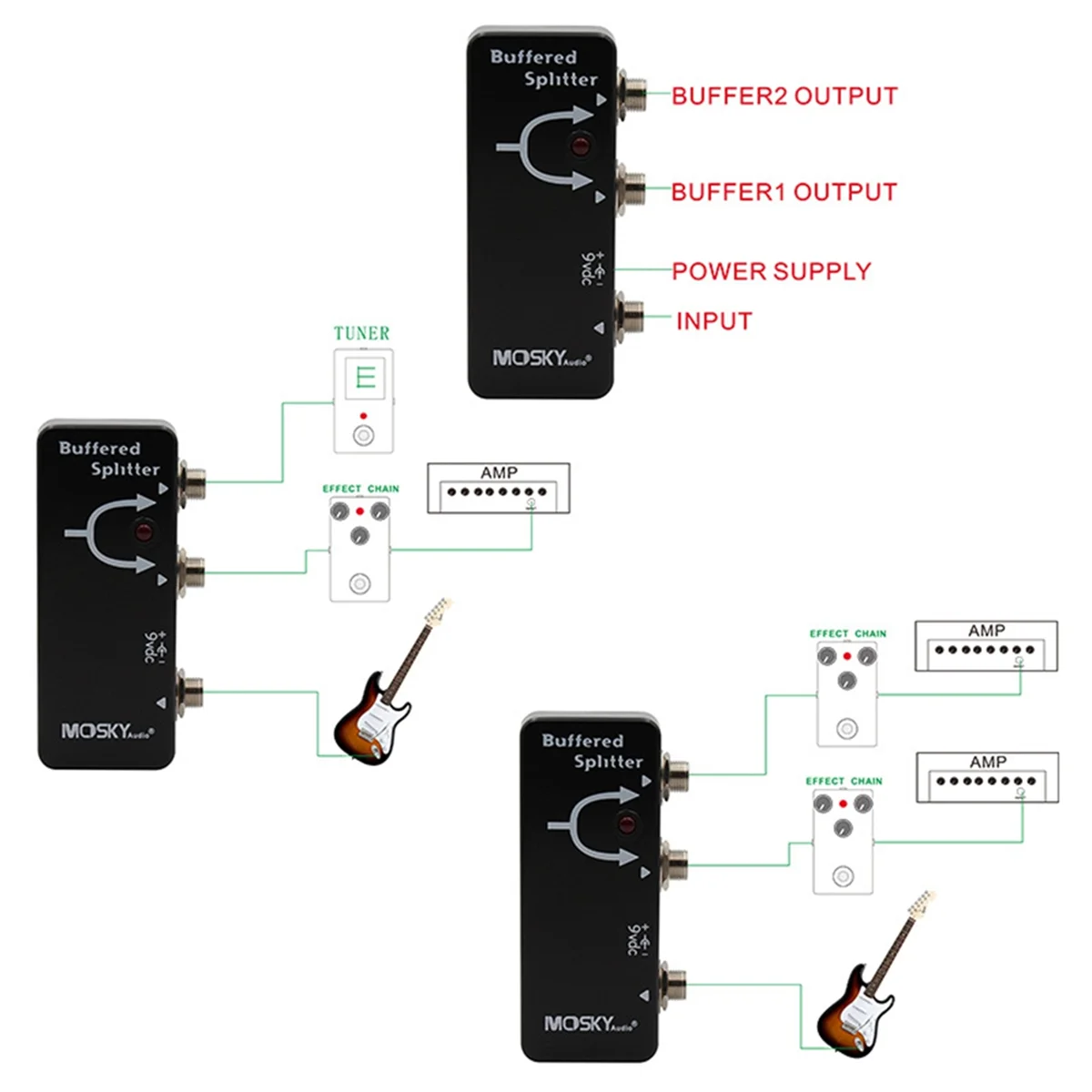 AA85 Un entradas y dos salidas Buffer Divisor multifunción Guitarra eléctrica, efecto bajo eléctrico