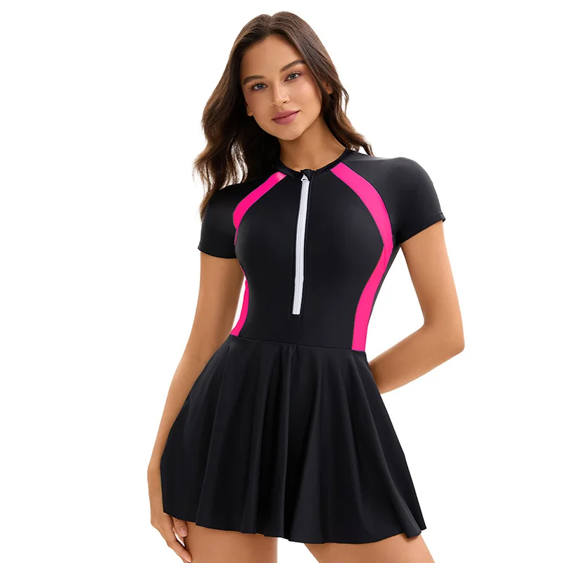 2026 جديد المرقعة سستة قطعة واحدة ملابس السباحة للنساء حجم كبير ملابس السباحة ثوب السباحة تنورة لباس سباحة للنساء الاستحمام #5