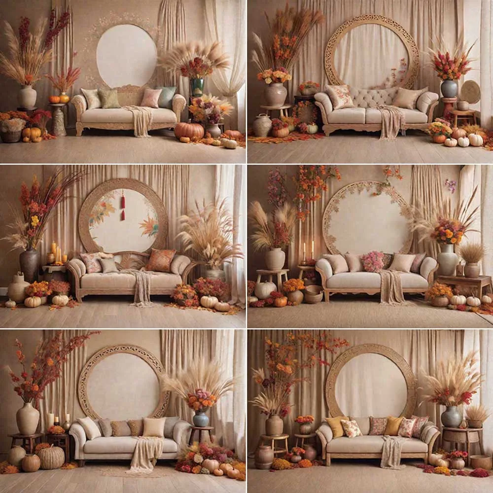 

MOON.QG Boho Candle Thatch Background Photography Autumn Flower Curtain Photozone Backdrop Children Studio Photocall Accessories