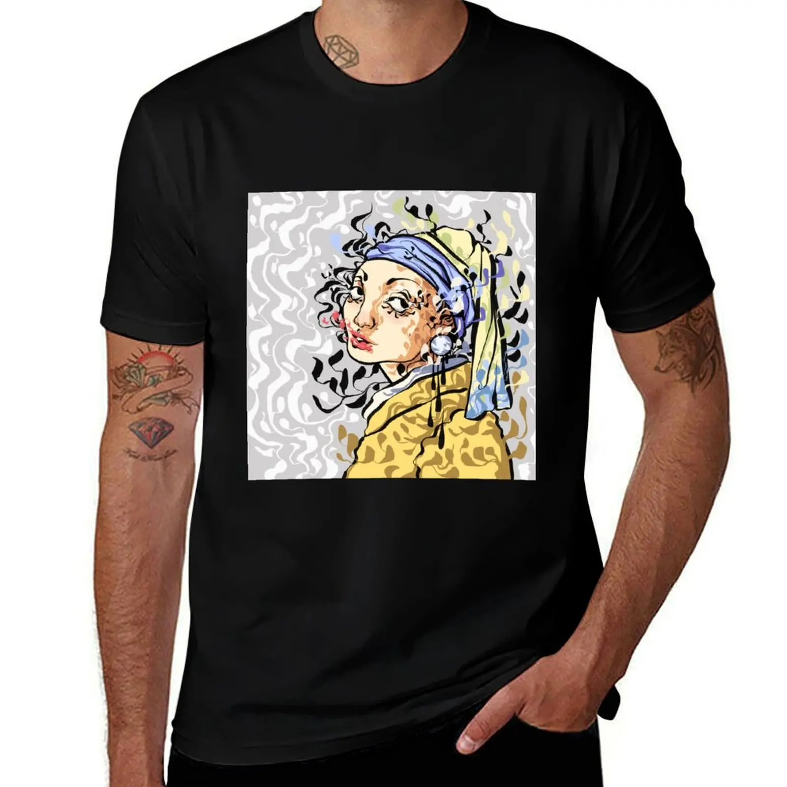 Girl With a Pearl Earring T-Shirt tees summer 2025 korean fashion black t shirts for men