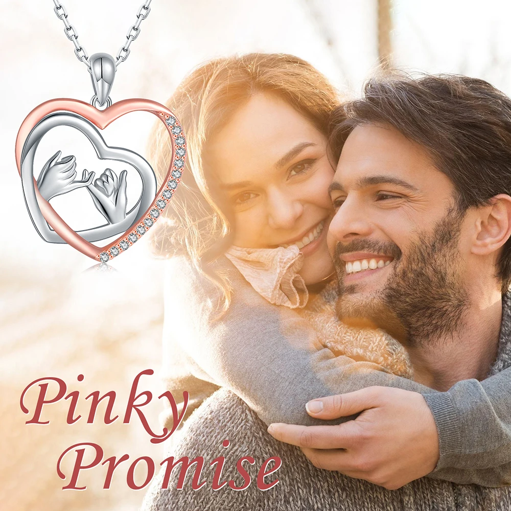 925 Sterling Silver Pinky Swear Heart Pendant Necklaces Friendship Love Promise Jewelry Gifts for Women Girl Couples Best Friend