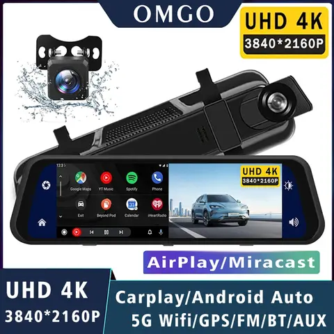 UHD 4K 3840*2160P 자동차 Dvr Carplay 안드로이드 자동 GPS 5G WIFI AUX 대시 캠 스트림 백미러 Dashcam 카메라 드라이브 레코더 FM