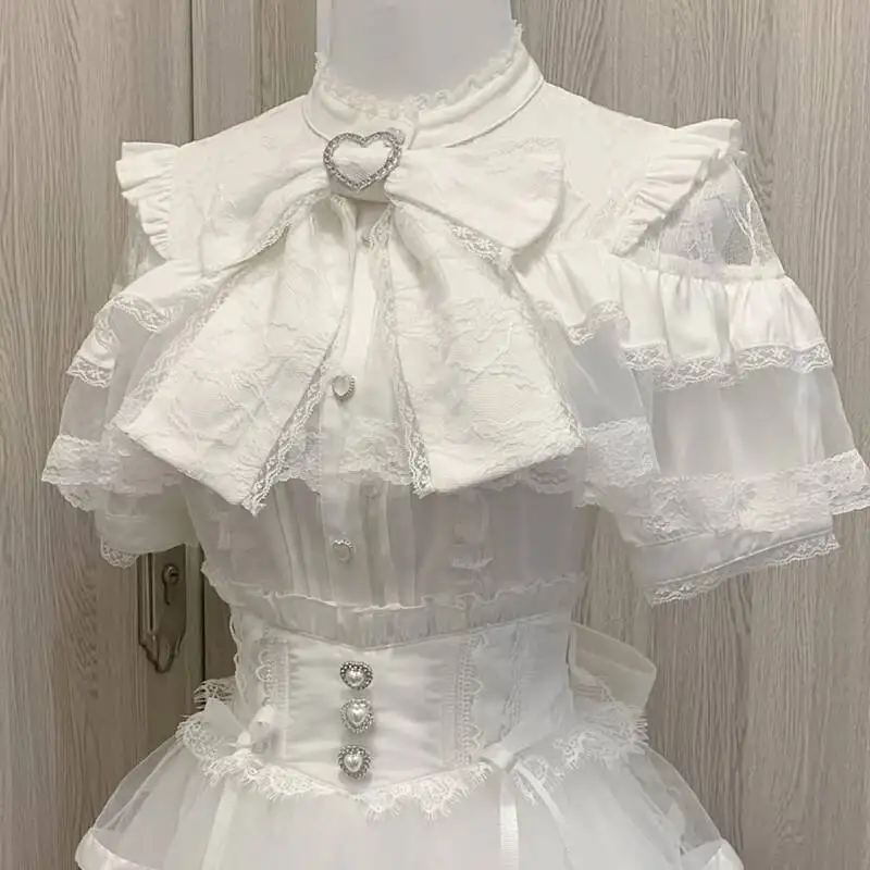 Kawaii Vrouwen Shirts Jirai Kei Lolita Y2K Leuke Japanse Stijl Blouse Elegante Lange Mouw Zoete Tops Casual Esthetische Shirt 2024