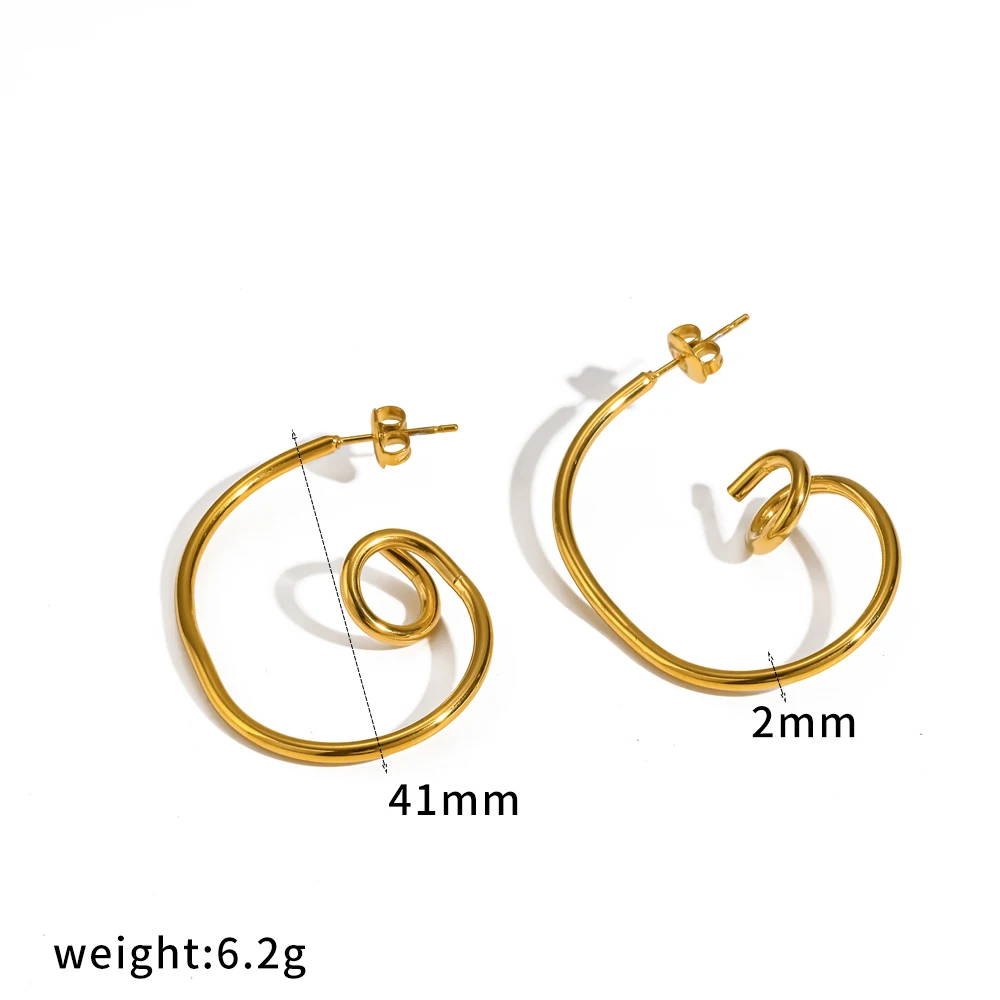 Modische 18K vergoldete Edelstahl-Ohrringe mit geometrischem Hohl-Design für Damen, gedrehte Linien, Statement-Party-Schmuck, wasserdicht – Detail 8