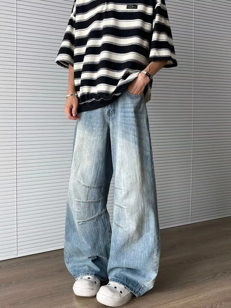 2025 Ropa Y2K Mode Gewaschene Blaue Weite Plissierte Neue Jeanshosen für Herren 90er Vintage Kleidung Koreanische Lässige Luxus-Denim-Hosen – Detail 10