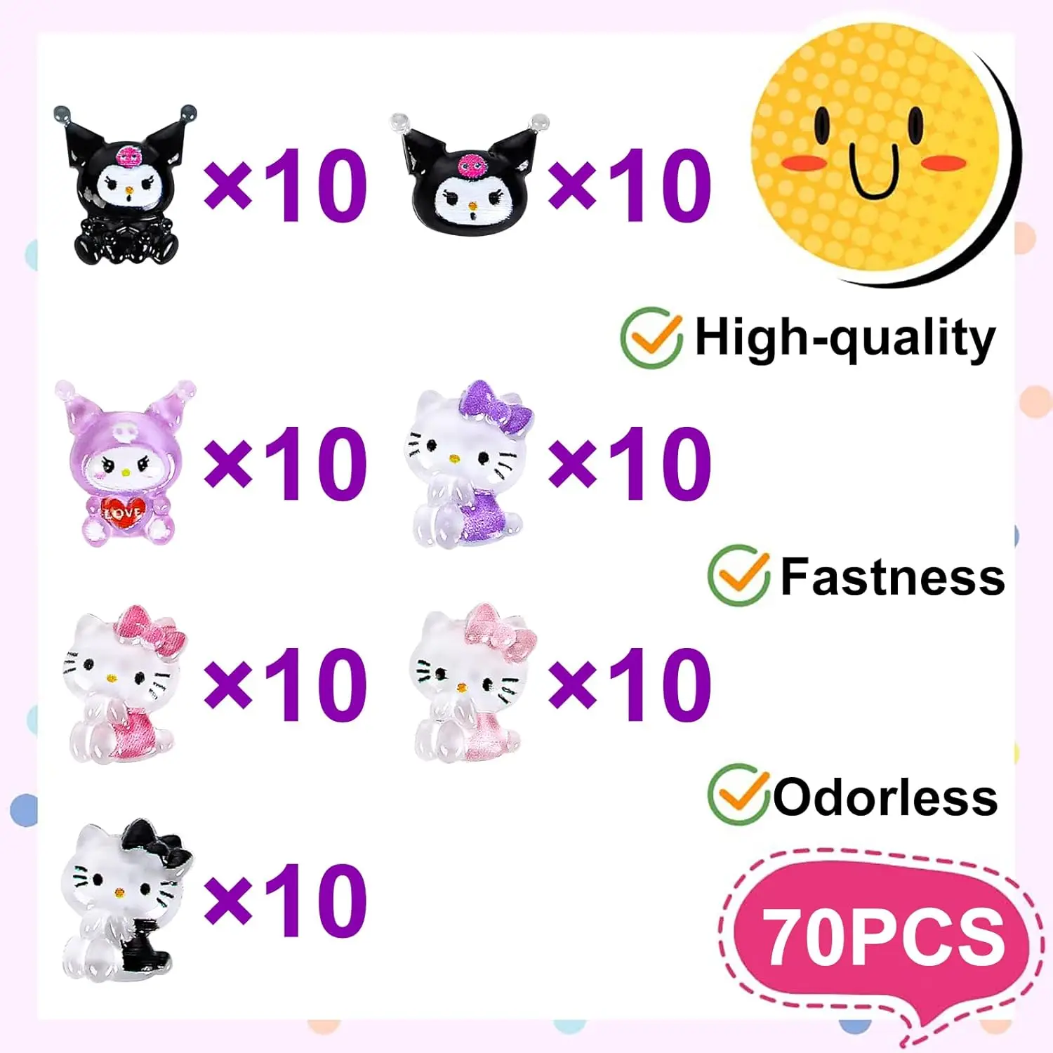 70 PCS Nail Charms,Kawaii Nail Charms Hello Kitty Nail Charms 3D Slime Charms Nail Art Charms Cute Cartoon Flat Back Resin Charm