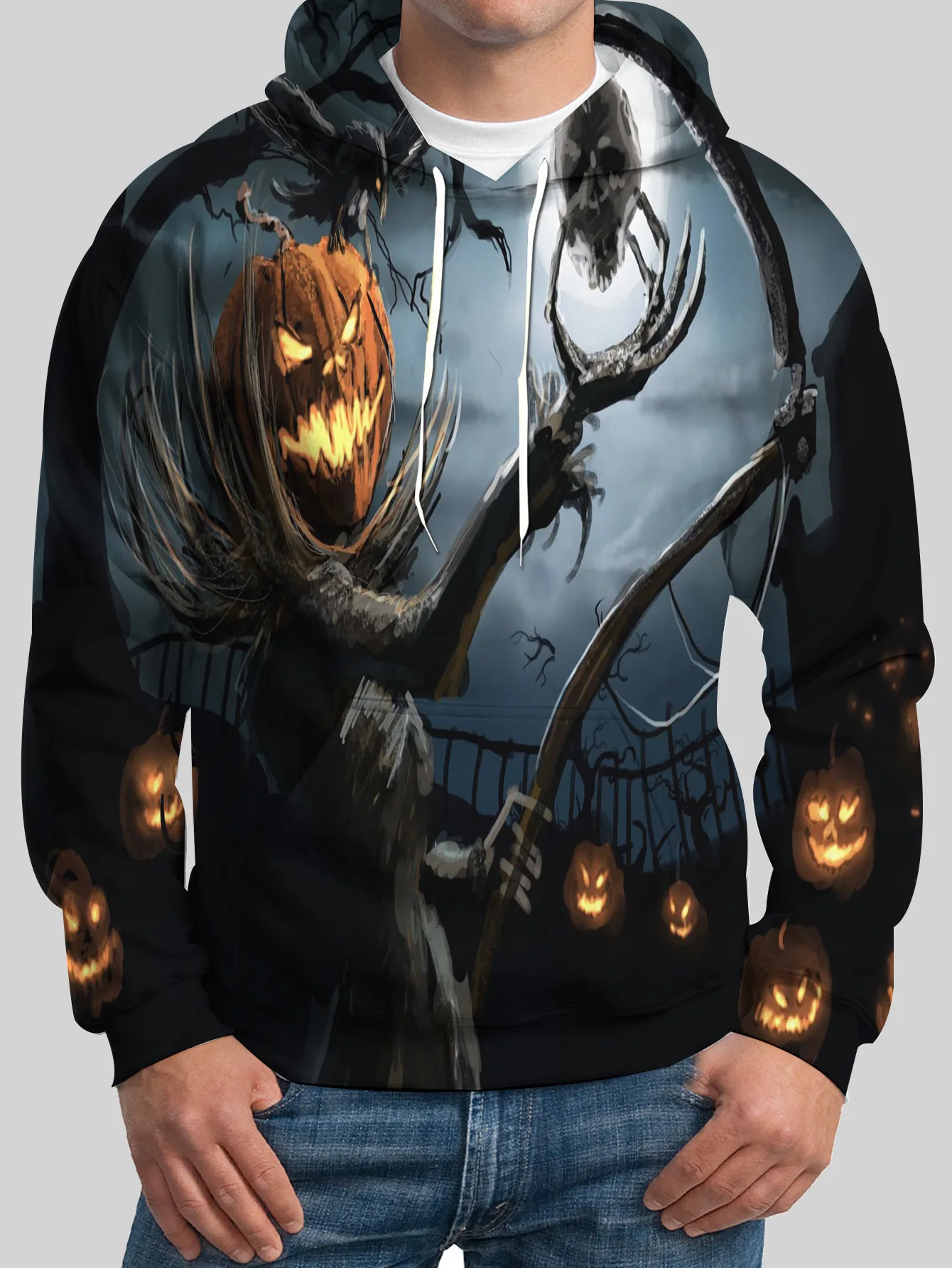 

New Horror Halloween Theme Pumpkin Pattern Hoodie For Men's 3D Print Fashion Hooded Sweatshirt Casual Long Sleeve Sport Pullover