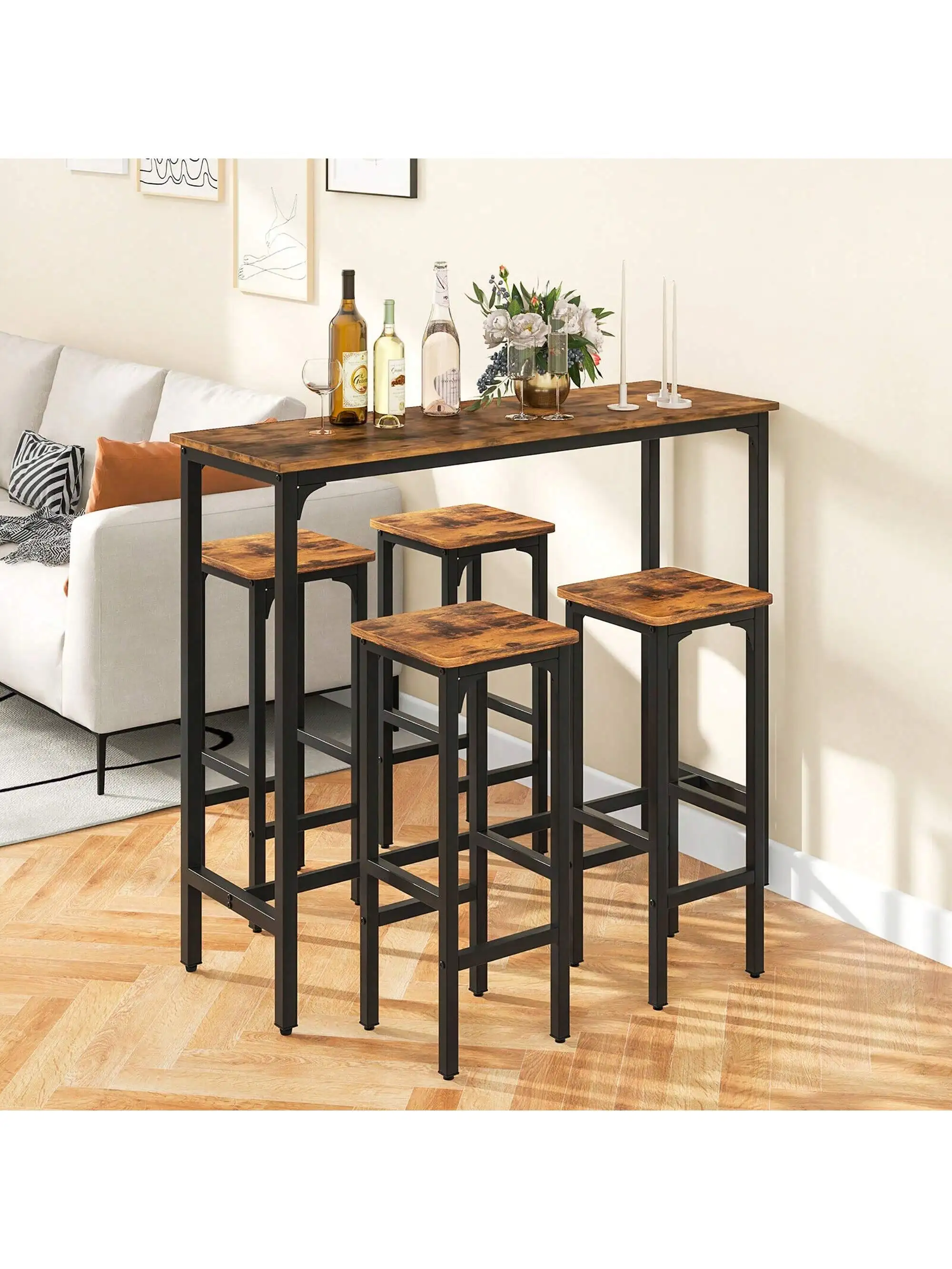 3 Stuks Bar Tafel & Stoelen Set Industriële Eettafel Tafel Met Metalen Frame