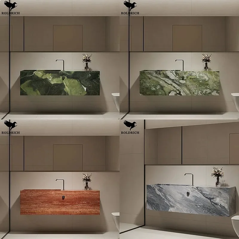 BJ Avocado Green Marble Slim Edge Wall-Mounted Deep Basin Undermount Bathroom Sink
