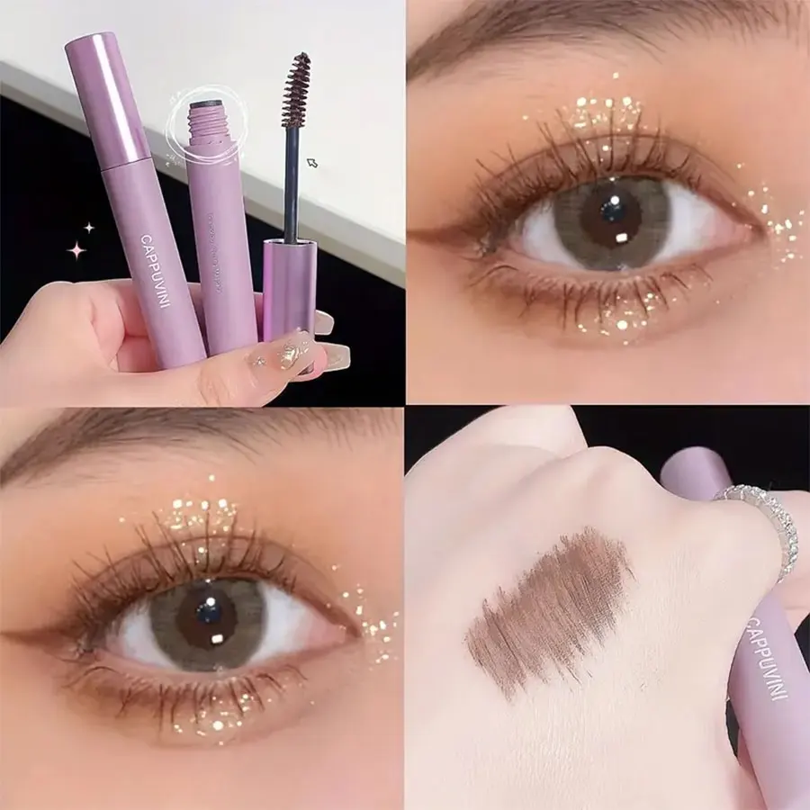 Black Brown Mascara Purple Tube Mascara Waterproof Smudge Proof Dense Curling Slender Long-lasting Eyelash Primer Contains Plant