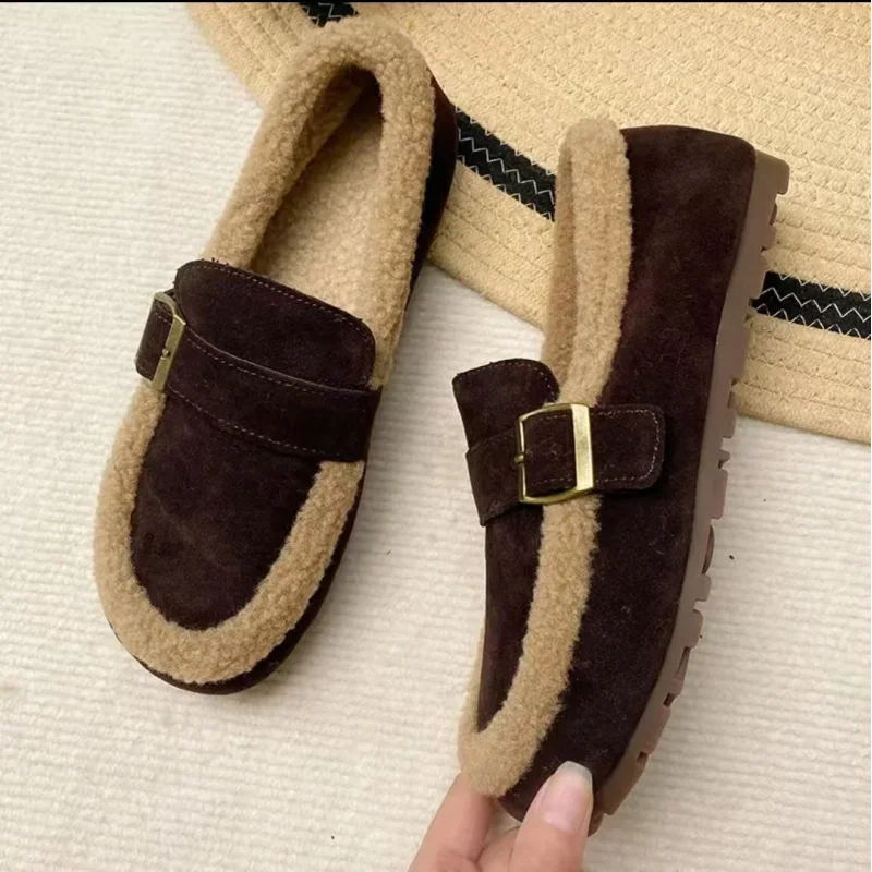 

2025 New Winter Furry Loafer Moccasins for Women, Cozy Fleece Lined Slip On Flat Shoes, Non-Slip Comfort Driving Shoes