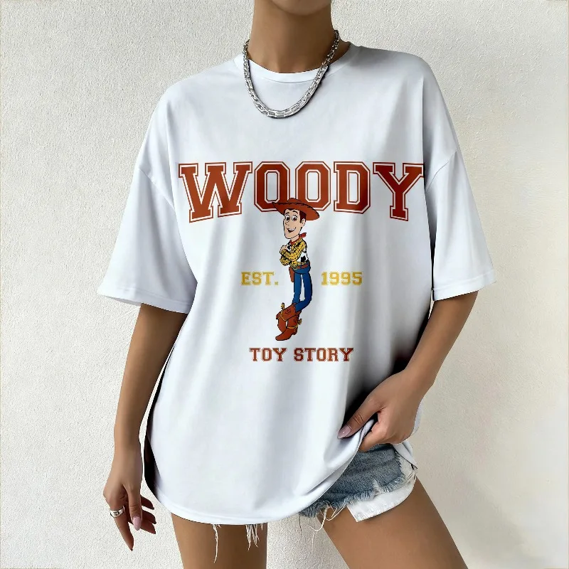 

New Women's Clothes Y2K Brand Oversized T-Shirt Woody Toy Story Printed Summer Essential for Fashion Streetwear Casual Daily Top
