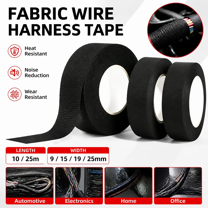10/25 Meters Heat Resistant Flame Retardant Cloth Tape Coroplast Adhesive Wire Harness Loom Protection For Car Cable Wiring