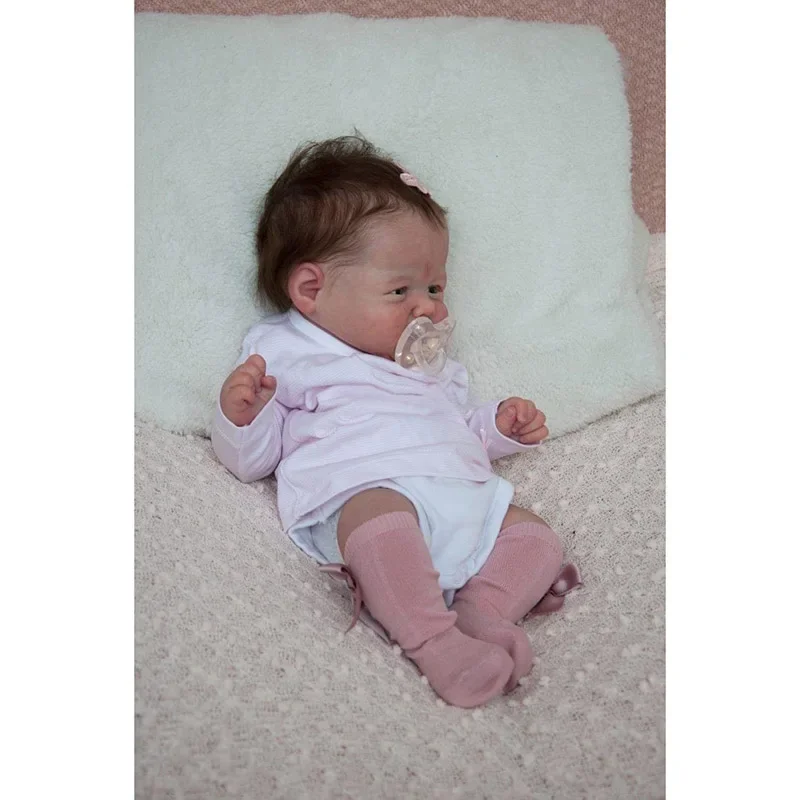 49CM Reborn Vivi Baby Doll Newborn Girl Baby Lifelike Real Soft Touch with Hand-Rooted Hair High Quality Handmade Art Doll