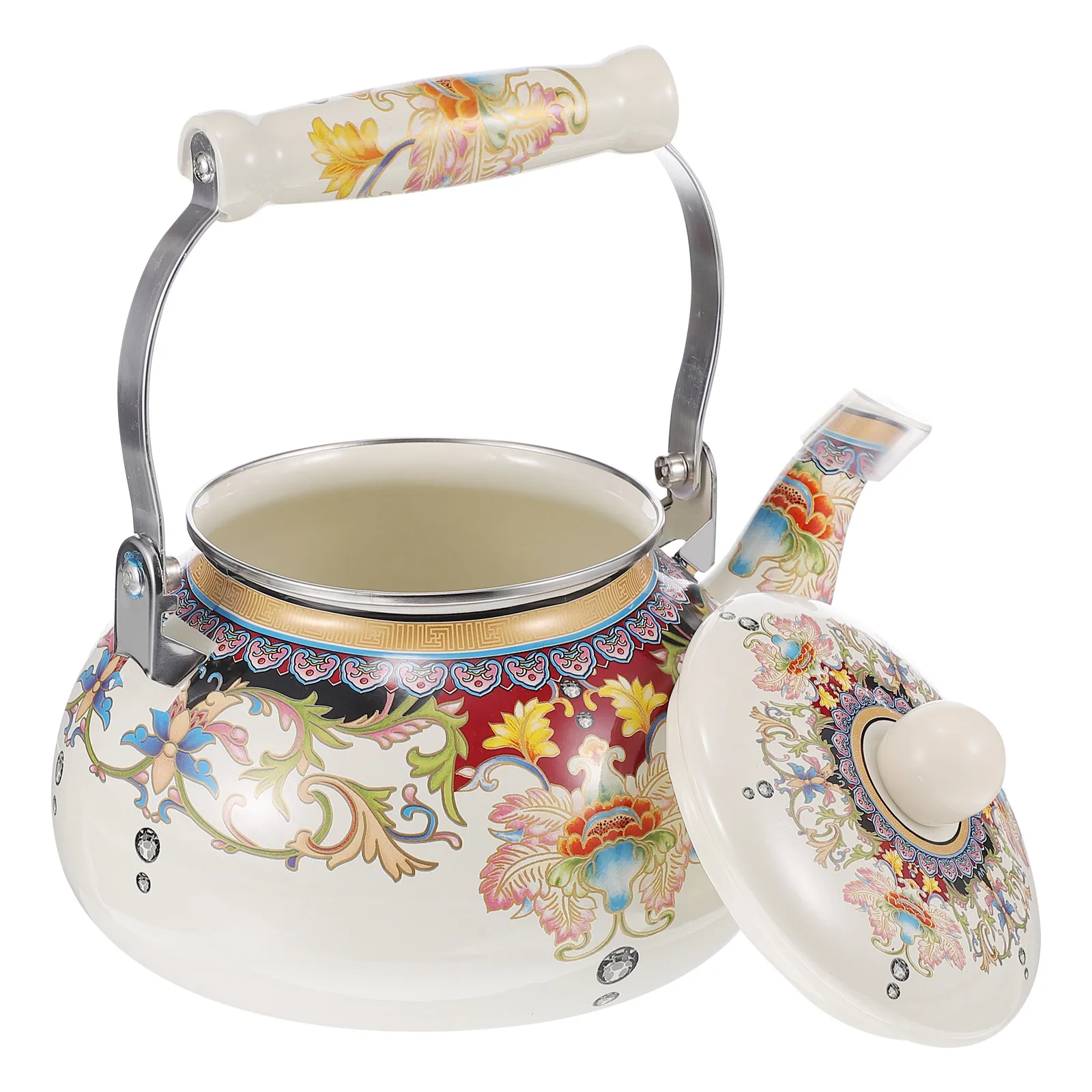 

Enamel Tea Kettle Retro Enameled Water Kettle Stove Top Household Hot Water Pot Portable Teapot Stainless Steel Kettles Vintage