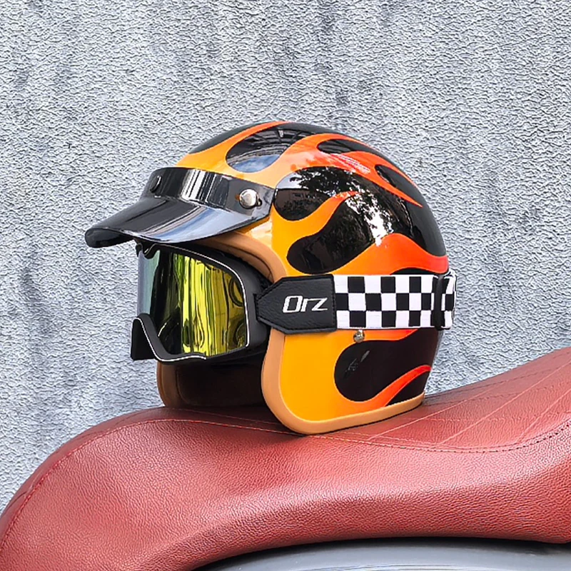 ORZ NEW Retro Half Open Motorcycle Helmet Retro Cruising 3/4 Couple Helmet Motorcycle Hat