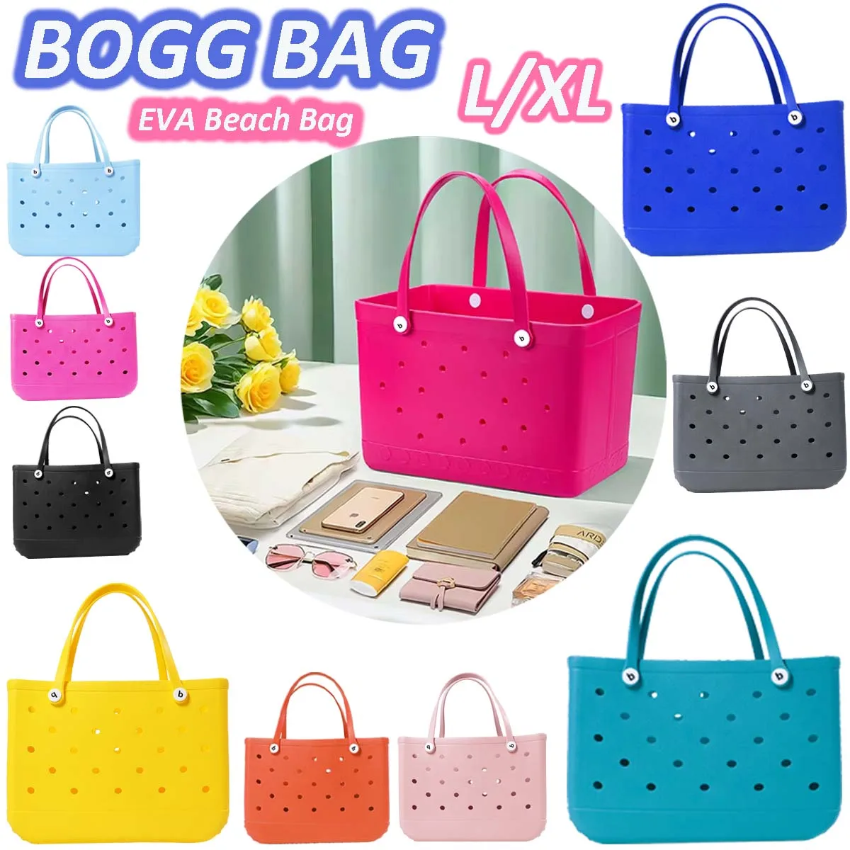 X/XL Eva Beach Bogg Bag Waterproof Extra Large Tote Bag Beach Basket Women Picnic Handbag 48cm XL Boggs Bag Rubber Shopping Bags