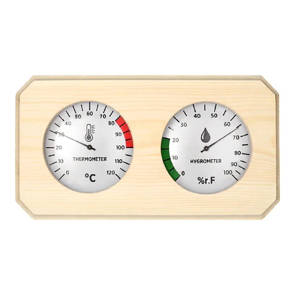 Sauna Thermometer & Hygrometer with Wooden Design Providing Precise Measurements of Temperature and Humidity for Sauna Users