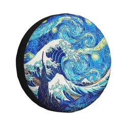 Custom The Great Wave Kanagawa Starry Night Spare Tire Cover for Mitsubishi Pajero 4WD 4x4 Trailer Car Wheel Protector