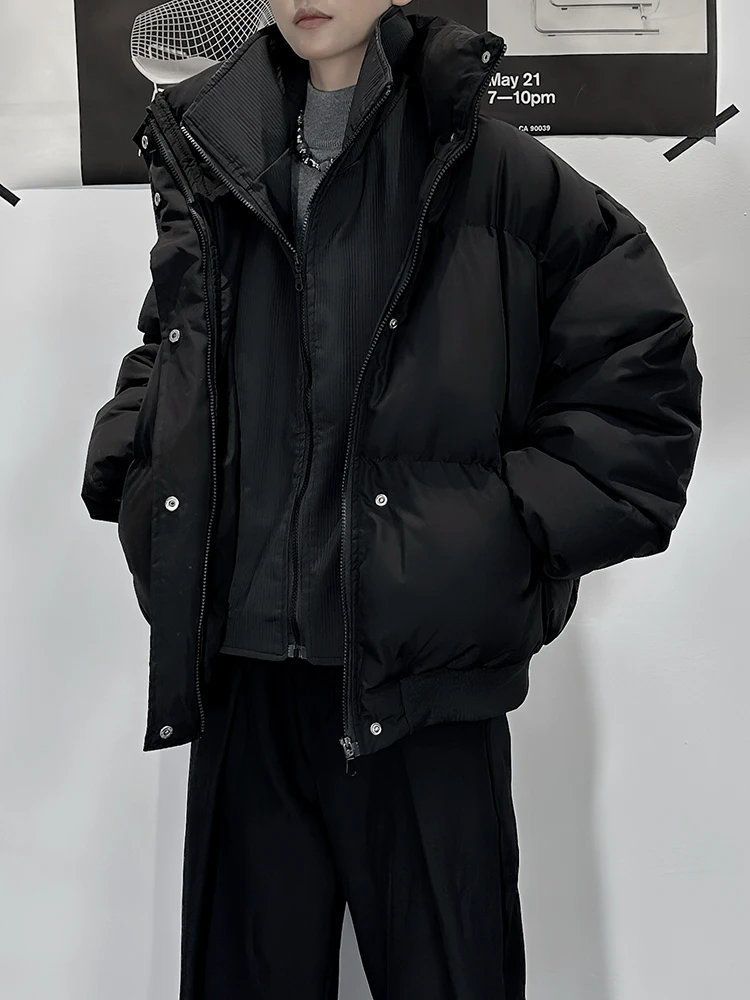 

Winter Thiened Cotton Jaet Men's Bla Sli Casual Stand Collar Coat Youth Trendy Brand New 2025 Korean Sle