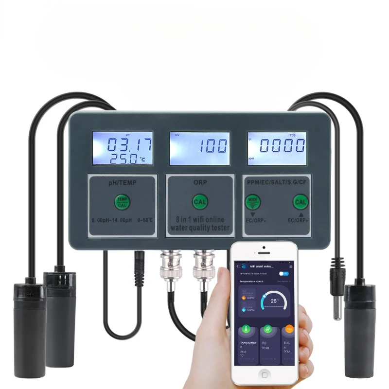 Smart PH Meter Data Logger Temp TDS Salinity S.G. EC ORP Water Tester Monitor Analyzer for Aquariums Pool Hydroponics