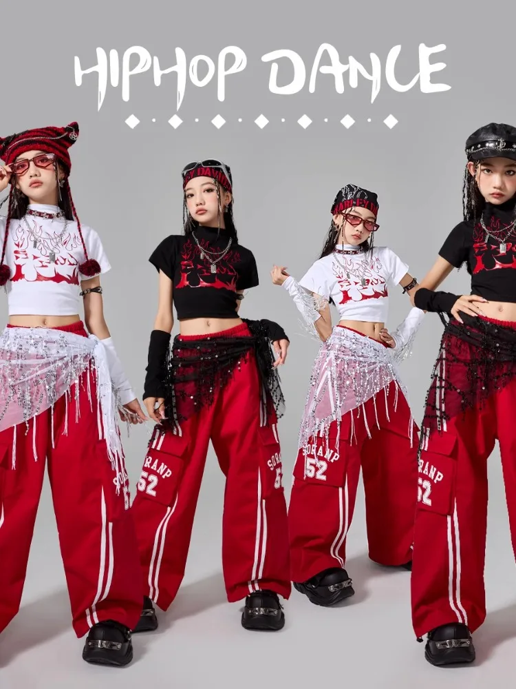 Girls Hip Hop Crop Tank Top Ripped Jeans Kids K-pop Cami Top Denim Pants Street Dance Clothes Sets Children Girl Group Costumes